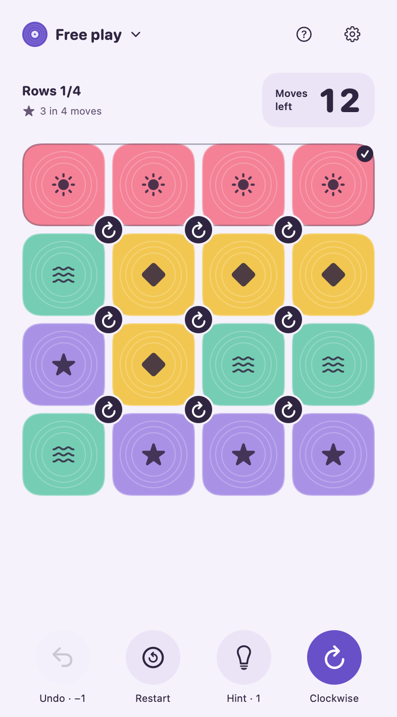 Free-play board with 12 moves remaining